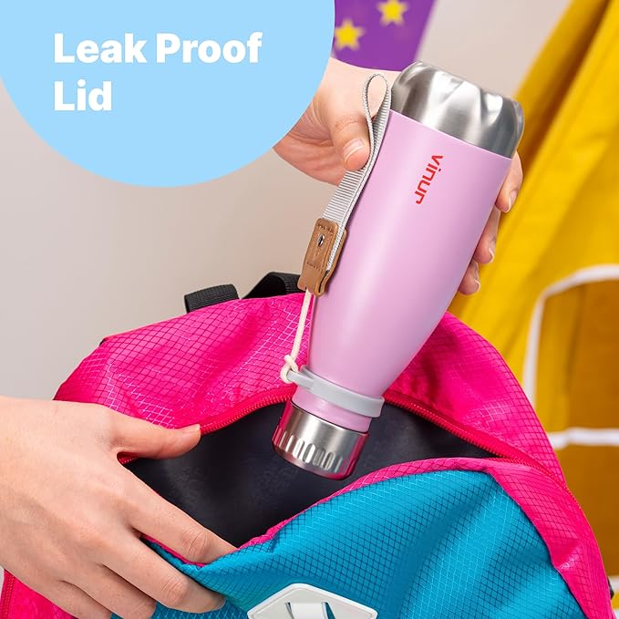 VINUR Kids Leak Proof Water Bottle-9 oz Stainless Steel Double Wall Vacuum Insulated Water Bottle for School-Cola Shape Flask with Carry Rope(Navy)