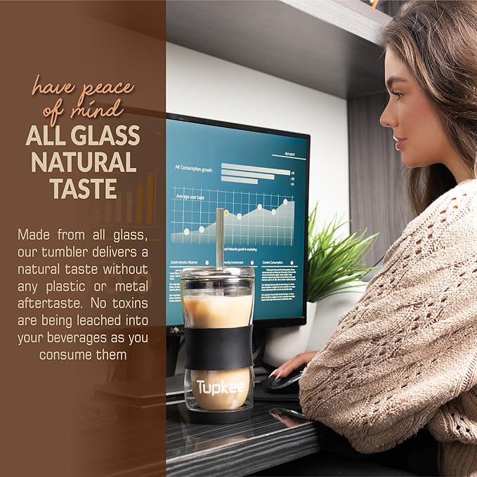Tumbler Replacement Straw Lid - For Hand Blown Glass Travel Mug, 20-Ounce, Black