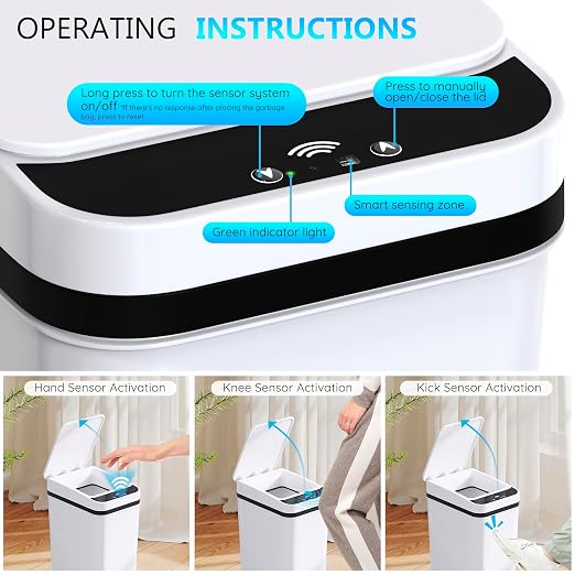 jinligogo 3Pack Bathroom Small Trash Can with Lid, 2.6 Gallon Touchless Automatic Garbage Can Slim Waterproof Motion Sensor Smart Trash Bin for Bedroom, Office, Living Room-White