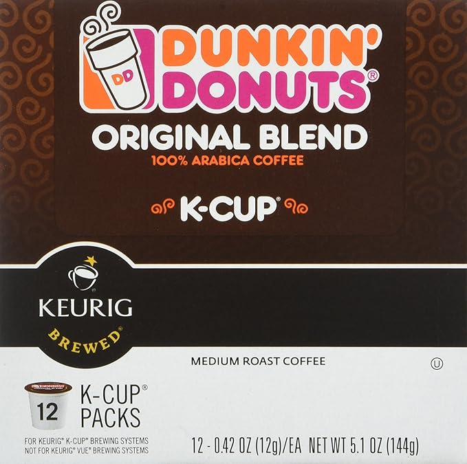 Dunkin' Donuts Original Blend Medium Roast Coffee, 12 K Cups for Keurig Makers