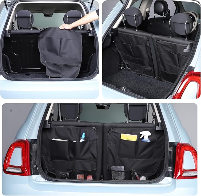 HAPPYHORSE Car Trunk Storage Bag Storage Pockets Compatible with Fiat 500/500 Abarth 2016-2024 Car Trunk Backseat Panel Hanging Organizer Oxford Cloth Storage Bag (Rear seat panel storage bag（16-24）)