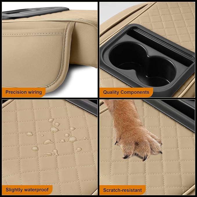 Car Armrest Cover Fit for Mazda Mazda 3 Upgrade Memory Foam Console Protector with Cup Holders and 2 Storage Pockets (Beige)