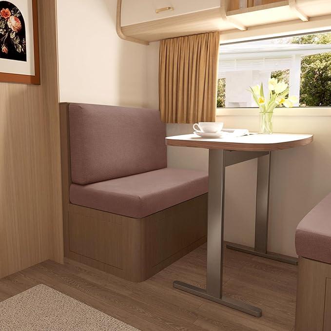 Stretch Rv Dinette Cushion Set, Booth Seats with 1 Backrest & 1 Bench Cover, 38 in Camper Dinette Booth Set,2 Set-Light Coffee