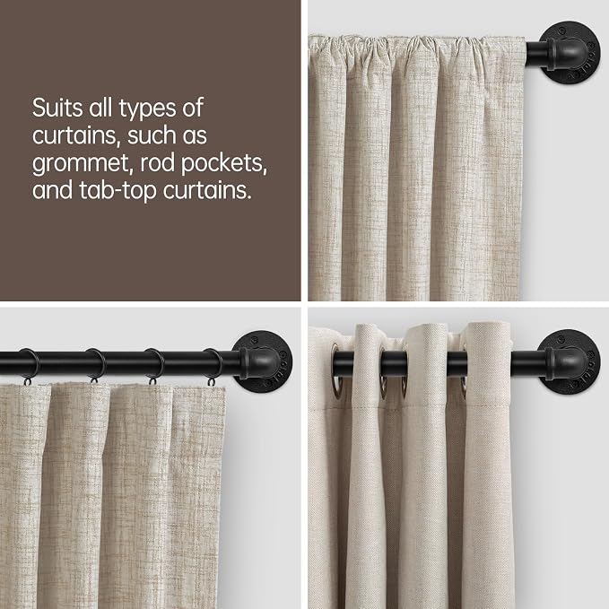 Zeerobee Curtain Rods for Windows 16 to 28, 1 Inch Industrial Wrap Around Black Curtain Rod, Indoor/Outdoor Room Divider Adjustable Drapery Pole, 16"-28"