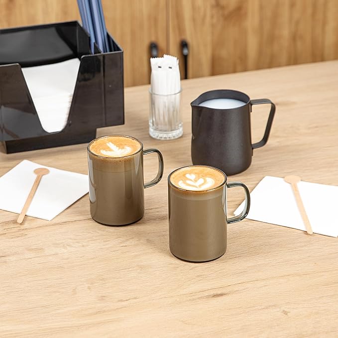 Restaurantware Glass Coffee Mug 12 Count 7 Oz Borosilicate Tea Cup with Ergonomic Handle, Dishwasher-Safe Gray Thermal Resistant Mug for Hot and Cold Drinks