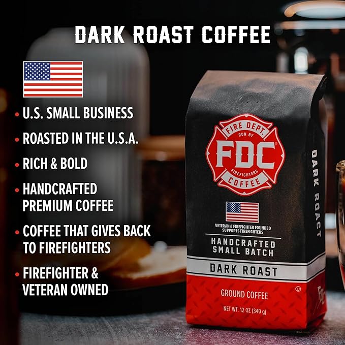 Fire Department Coffee - Gives Back to Firefighters - Bold & Smooth Dark Roast Ground Coffee - Roasted in the USA - Veteran Owned - 12 oz (Pack of 2)