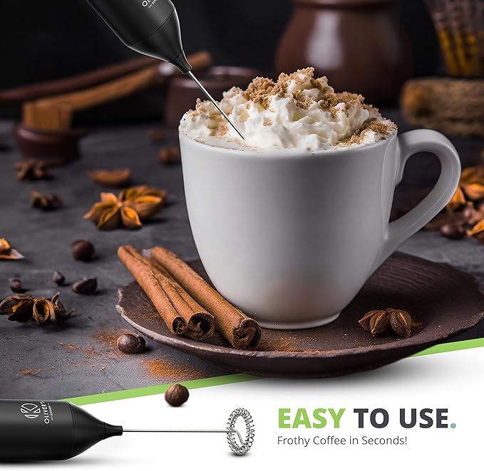 Oliver's Kitchen ® Handheld Milk Frother - Create Milky Foam For Coffee, Cappucino, Hot Chocalate And More in Seconds - USB-C Rechargeable