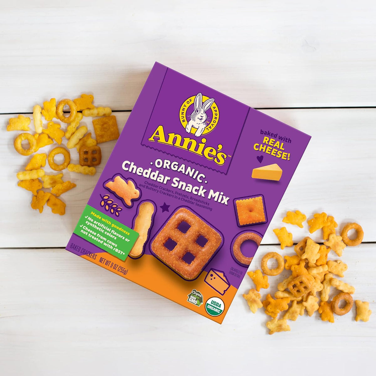 Annie's Cheddar Snack Mix With Assorted Crackers and Pretzels, Made with Real Cheese, 9 oz