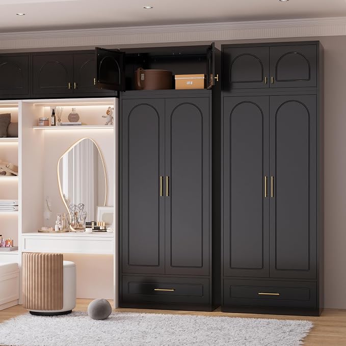 Polup Metal Wall Cabinet, Overhead Cabinet for Wardrobe, Small Upper Storage Cabinet for Bedroom, Living Room, Black, 18" D x 32" W x1 5" H - Assembly Required