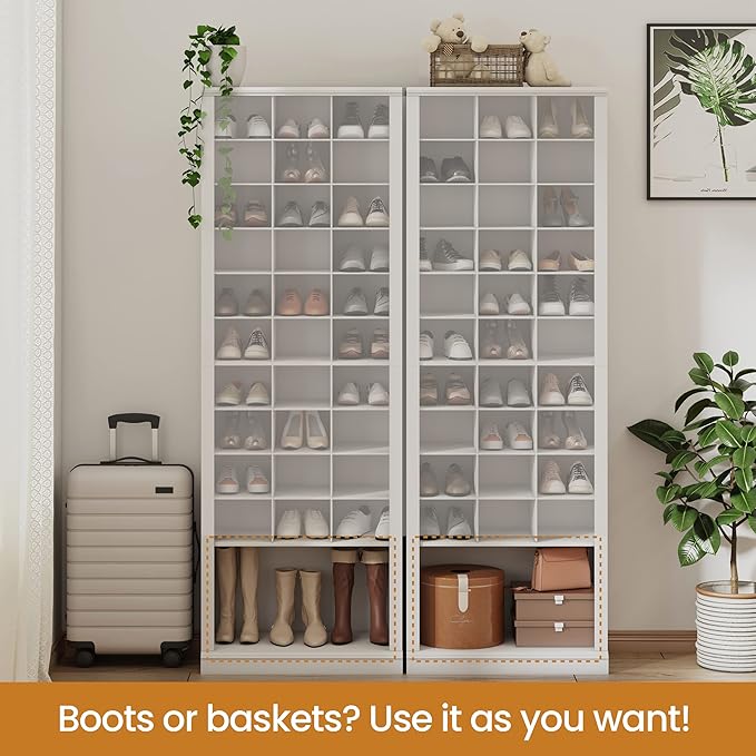 Hzuaneri 11 Tiers Shoe Storage Cabinet, Tall Shoes Cabinet with Cubby, Freestanding Wooden Shoe Organizer, 30-33 Pairs, Shoes Cubby Organizer for Entryway, Bedroom, White 02001BSR