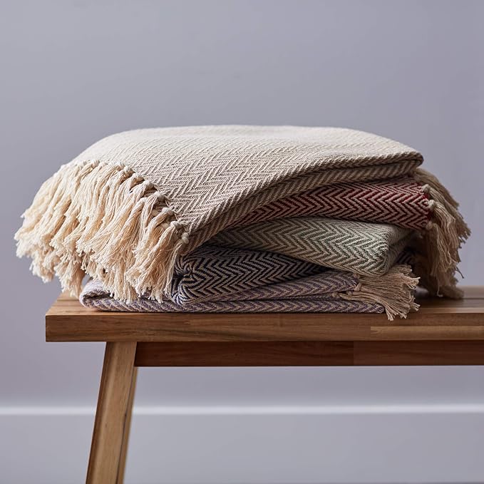 DII Chevron Throw Collection Handloomed Cotton, 50x60, Stone