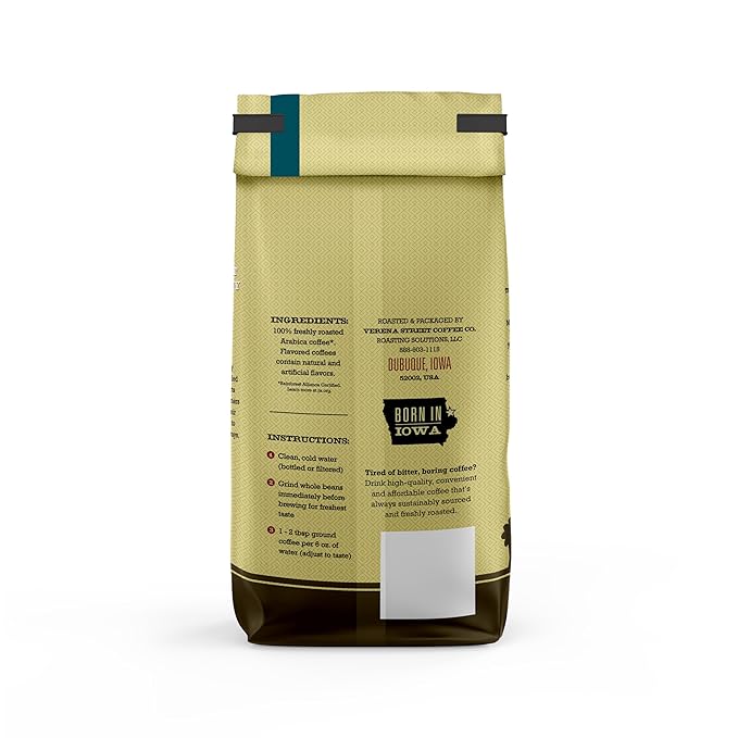 Verena Street 12 Ounce Whole Bean Coffee, Light Medium Roast, Lock & Dam 11, Rainforest Alliance Certified Arabica Coffee