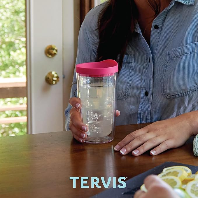 Tervis Clear & Colorful Lidded Made in USA Double Walled Insulated Tumbler Travel Cup Keeps Drinks Cold & Hot, 16oz, Blue Lid
