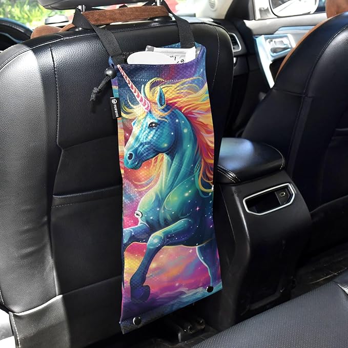 ALAZA Hanging Car Trash Bags Garbage Bag Trash Can for Back Seat Small Unicorn Galaxy 1 Washable Storage Bag Retractable 2 Pack