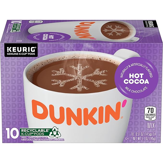 Dunkin' Milk Chocolate Hot Cocoa, 10 Keurig K-Cup Pods