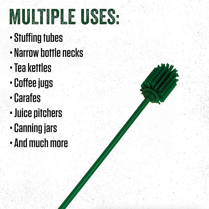 LEM Products Silicone Dual-Head Stuffing Tube Cleaning Brush, Bottle Brush, Green, 12"