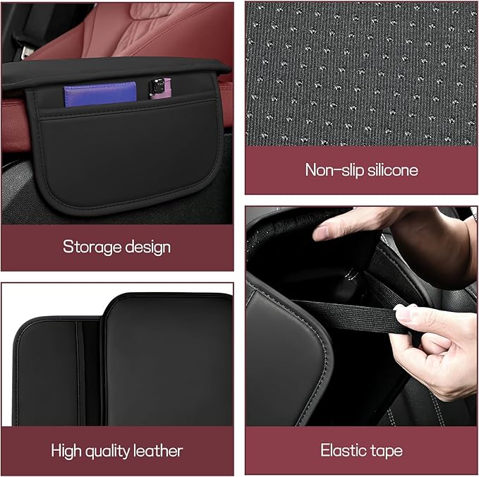 wuyaoyao Car Center Console Cover, Leather Memory Foam Armrest Cover Cushion with 2 Storage Bags, Universal Car Armrest Seat Box Pad Car Interior Accessories Protector for Most Vehicle (Black)
