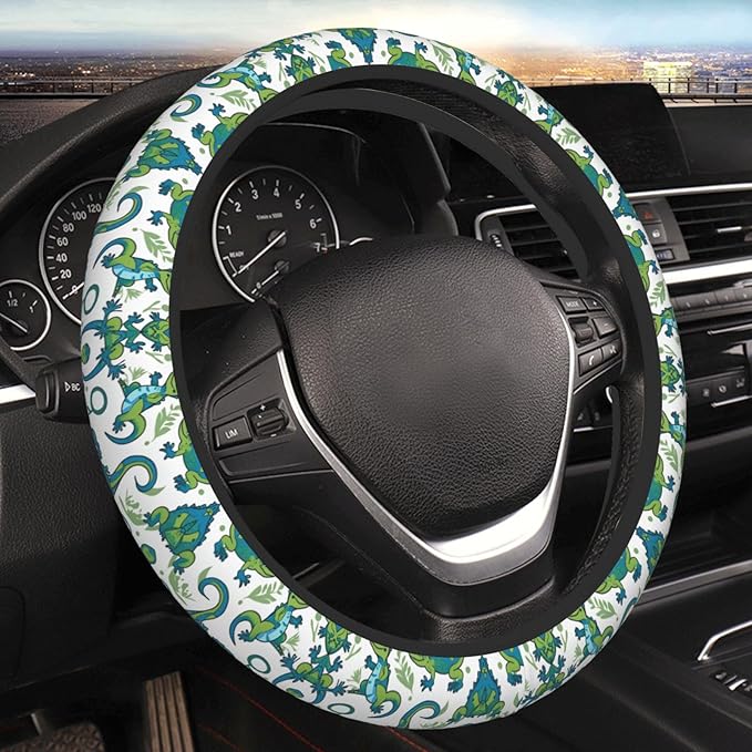 Cute Lizards Car Steering Wheel Cover, 15 Inch Steering Wheel Cover Stylish Decor for Most Cars