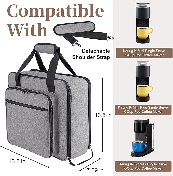 Portable Carrying Coffee Maker Travel Bag Match for Keurig K-Mini/K-Mini Plus/K-Express, Single Serve Coffee Machine Travel Bag with Padded Shoulder Straps Includes Multiple Storage Bags, Black