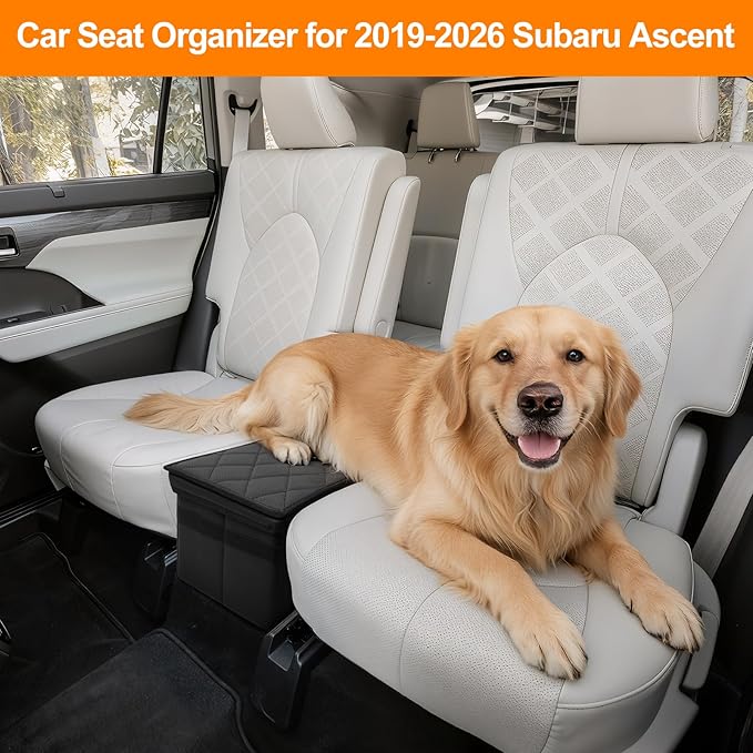 Car Seat Organizer for Subaru Ascent 2019-2026 w/Built-In Cooler Bag, Car Second Console Organizer w/Non-Slip Strips, Foldable Car Backseat Organize for Dog Toys Kids Snacks Travel Storage Box