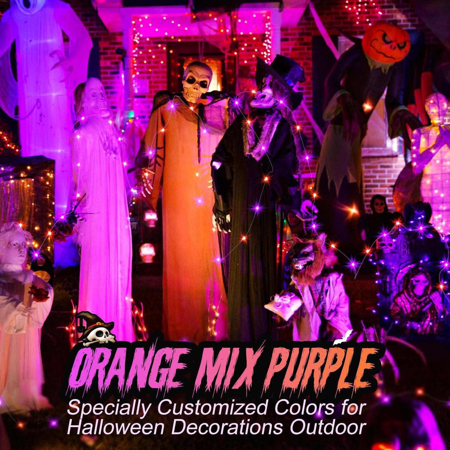 ZGWJ 24 Pack Halloween Fairy Lights, 7ft 20 Mini LED, Battery Operated, Waterproof, Orange & Purple, Model D2-2MXD-24JZ