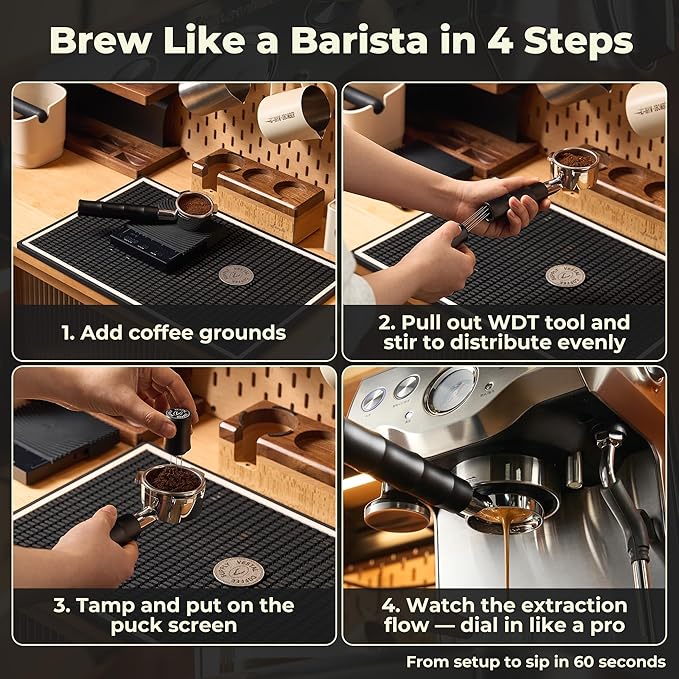 54mm Bottomless Portafilter with Integrated WDT Tool & Puck Screen - Compatible with Breville Barista Express, Pro, Touch, Bambino - Eliminate Channeling