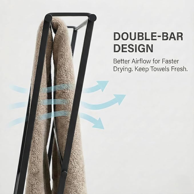 CANYAVE Metal Leaning Ladder Towel Rack, 4-Tier Blanket Stand for Bathroom Living Room, No Drilling Quilt Storage Organizer (Matte Black)