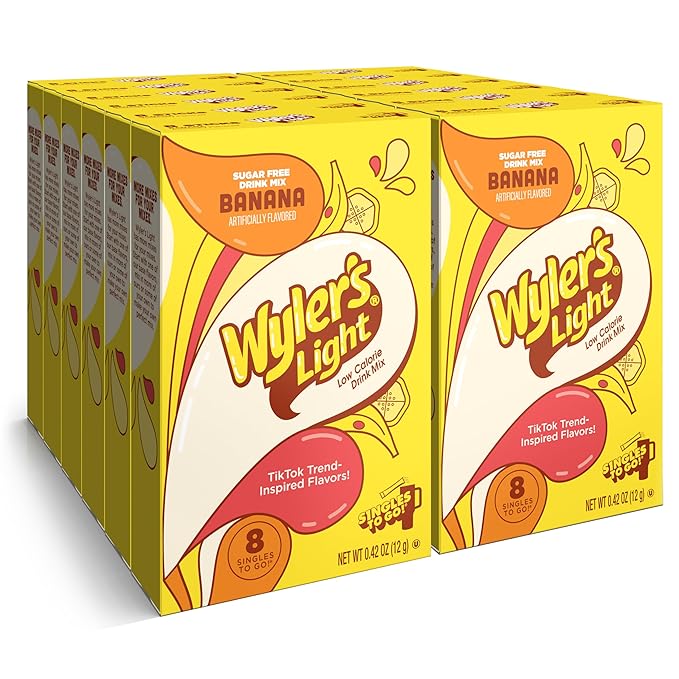 Wyler's Light Singles To Go Powder Packets, Water Drink Mix, Watertok Banana, 96 Servings, 8 Count x Pack of 12