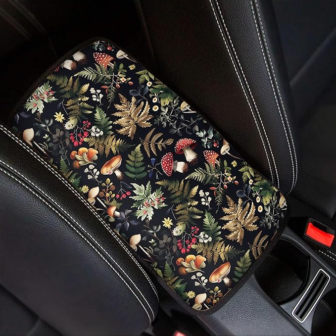 Forest Mushroom Print Arm Rest Cover for Car Center Console Cover for Women,Universal and Easy to Install