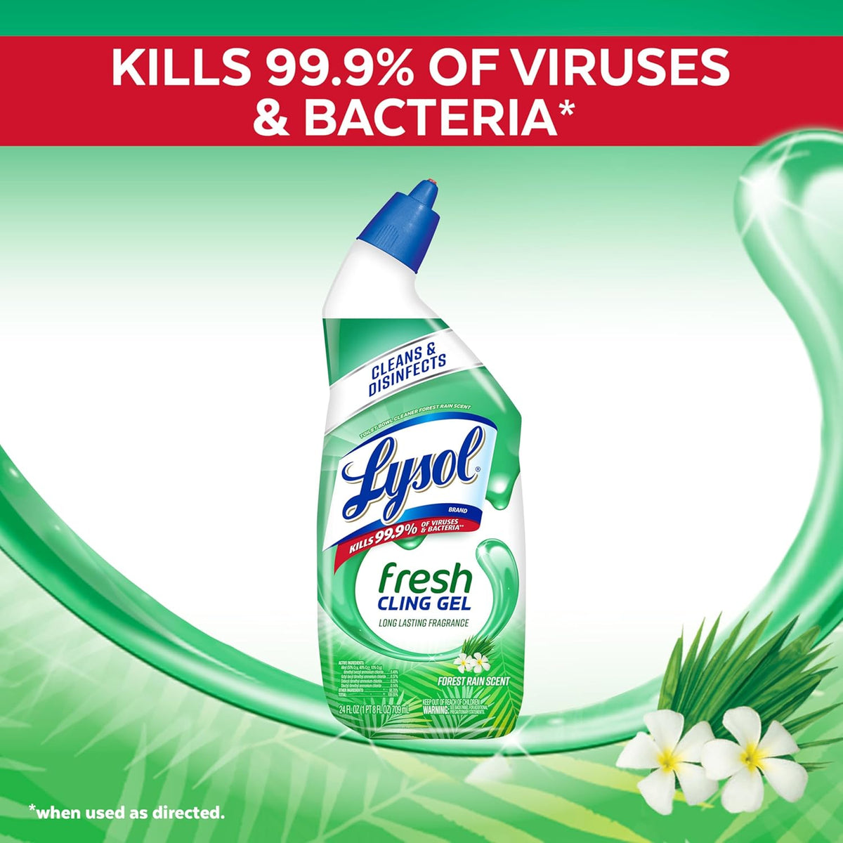 Lysol Toilet Bowl Cleaner Gel, For Cleaning and Disinfecting, Stain Removal, Forest Rain Scent, 24oz (Pack of 2)