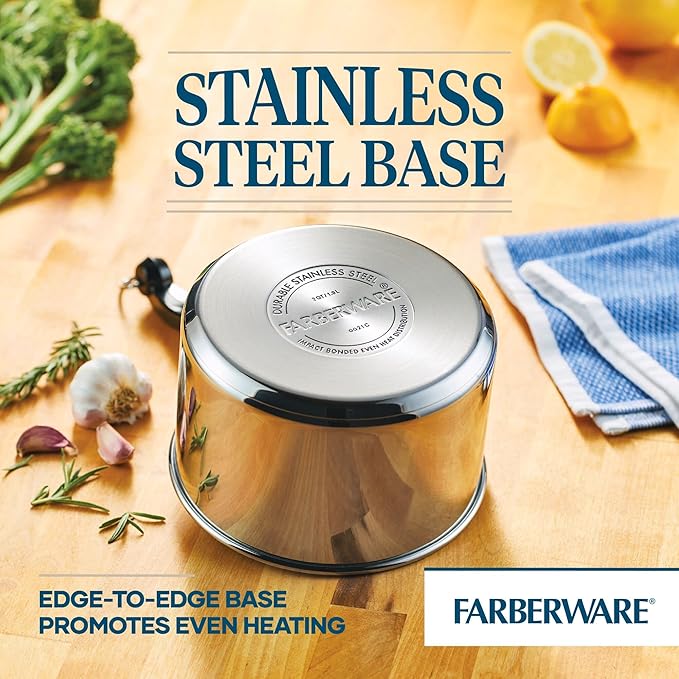 Farberware Classic Series Stainless Steel Double Boiler and Saucepan with Lid, Double Boilers For Stove Top, 2-Quart