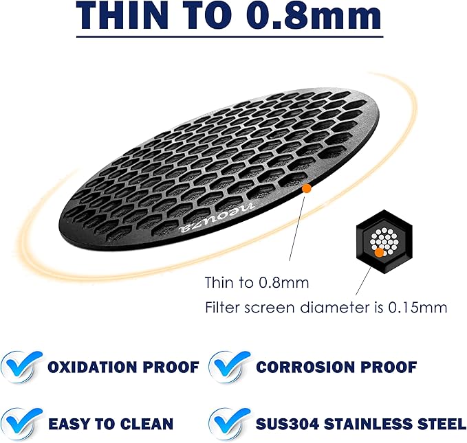 NEOUZA V4 Espresso Puck Screen 0.8mm Thickness Honeycomb Mesh Double Layer Black Protective Coating for Coffee Portafilter Basket (2, Silver, 53mm)