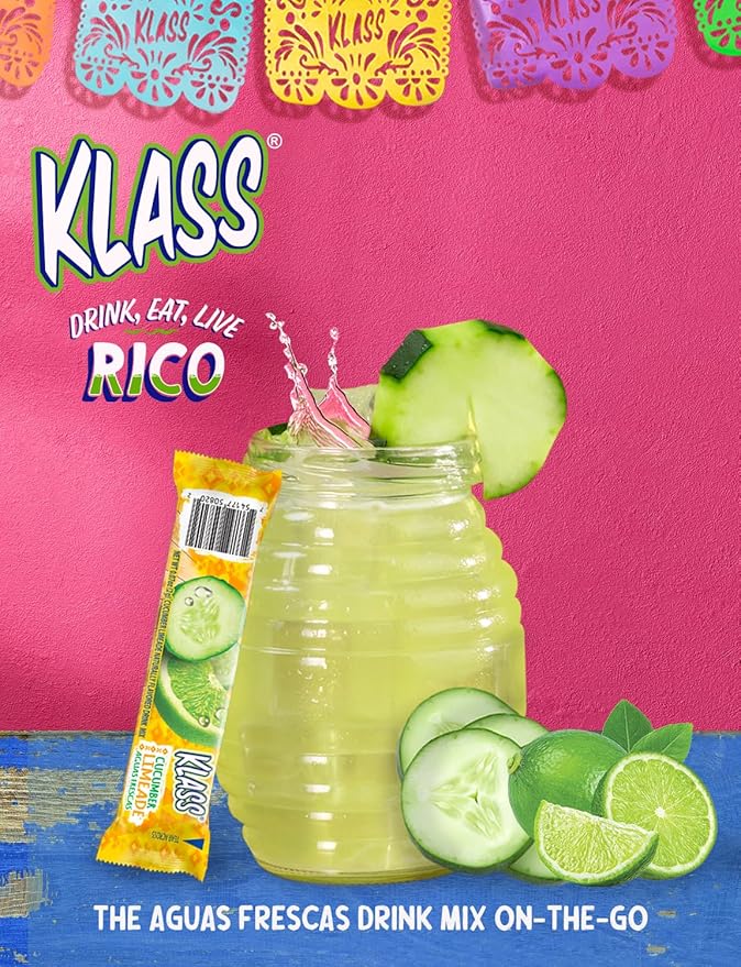 Klass Aguas Frescas | Drink Mix Cucumber Limeade | Sugar Free Drinks! (40 Count Powder Stick Packets) (Pack of 2)