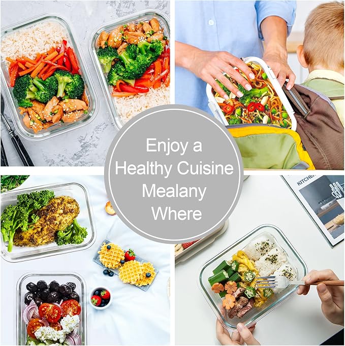 VERONES 10 Pack 22 OZ Glass Meal Prep Containers, Airtight Glass Lunch Containers Set, Food Storage Containers with Lids,BPA Free, for Microwave, Oven, Freezer & Dishwasher Friendly,White