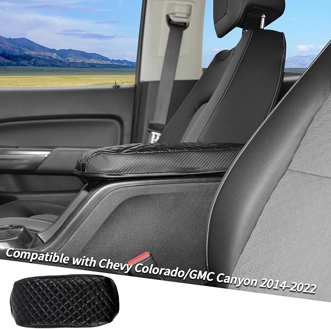 Jimen Center Console Cover Compatible with Chevrolet Colorado/GMC Canyon 2014-2022, Armrest Cushion Pad Cover, PU Leather (Carbon Fiber)