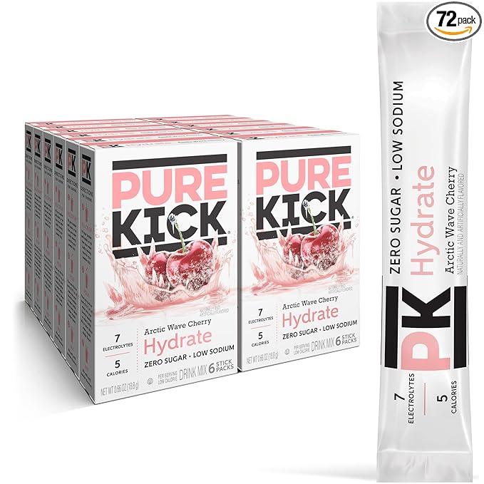 Pure Kick Hydration Singles To Go Drink Mix, Arctic Wave Cherry, Includes 12 Boxes with 6 Packets in each Box, 72 Total Packets