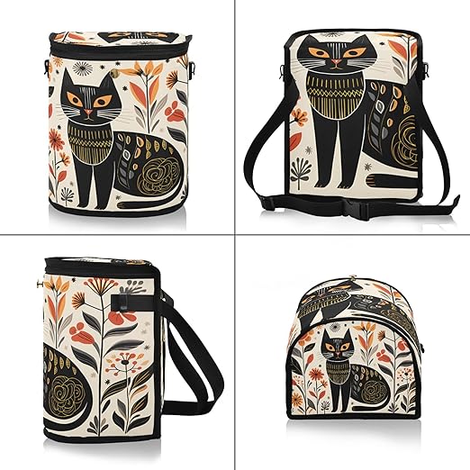 MNSRUU Car Trash Can with Lid, Black Cat Flowers Car Trash Bag Hanging Organizers and Storage for Front Back Seat, Leak-Proof Trash Bin