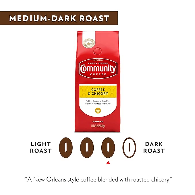 Community Coffee Coffee & Chicory Blend 160 Ounce, Medium Dark Roast Ground Coffee, Vacuum Packed 16 Ounce Bag (Pack of 10)