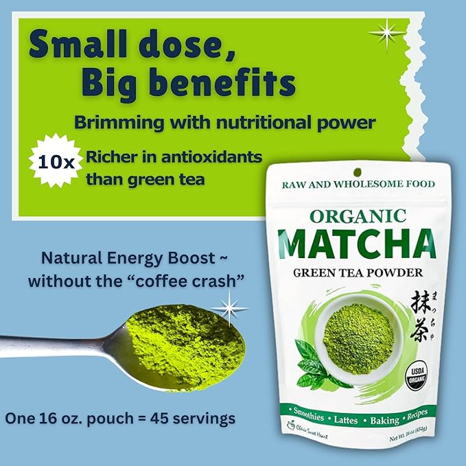 Cherie Sweet Heart Organic Matcha Green Tea Powder - Premium Culinary Grade, Authentic Japanese Origin, Antioxidant-Rich, Gluten-Free, Vegan – Perfect for Lattes, Cooking, Baking & Smoothies – 16oz Resealable Bag | Organic, For Cooking, Baking, Latte, ...