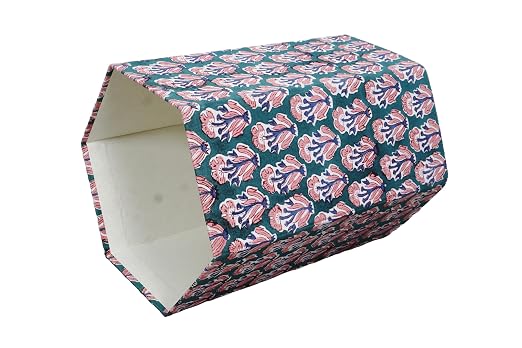 3.3 Gallon Cotton Hand Block Printed Paper Waste Basket |Small Decorative Trash Can for Housewarming Gifts in Living Room, Bedroom, Bathroom | Eco-Friendly, Plastic-Free (1, Green Blue RED Tree)