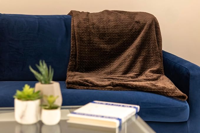 Waffle Knit Textured Throw Blanket Soft for Couch, Sofa, Twin Bed, Kids, Adults, 50” x 60” Chenille Knit Blanket, Boho Throw Blanket for Home Decor 250 GSM (Chocolate Brown)