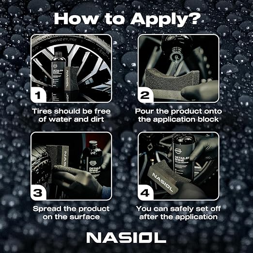 Nasiol DetailerShine Tire Gel, Long Lasting Shiny Tire Dressing, Deeper&Richer Black, Ultimate UV Protection, Easy Application, Non-Greasy Formula 16.9 fl oz