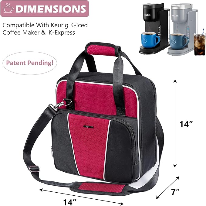 BAGSPRITE For Keurig K-Express Coffee Maker Travel Bag, K-Iced Single Serve Brewer Carrying Case with Multiple Pockets for Pods, Storage Bag With Shoulder Strap