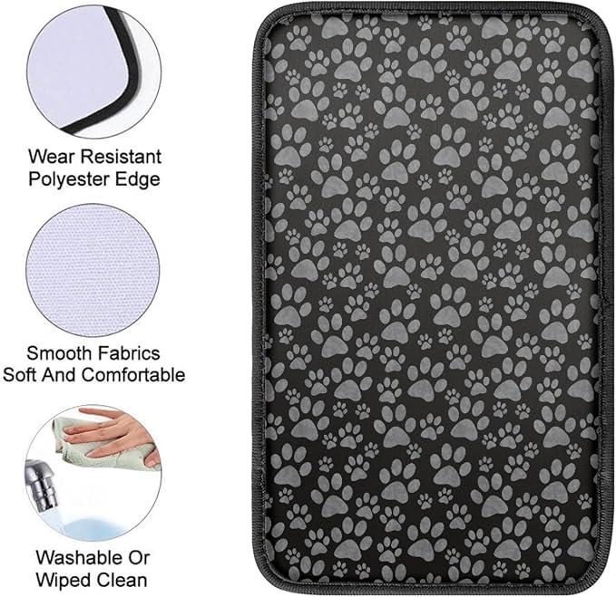 Gray Dog Paws Print Car Center Console Cover for Women,Puppy Paws Design Auto Armrest Cover Cushion