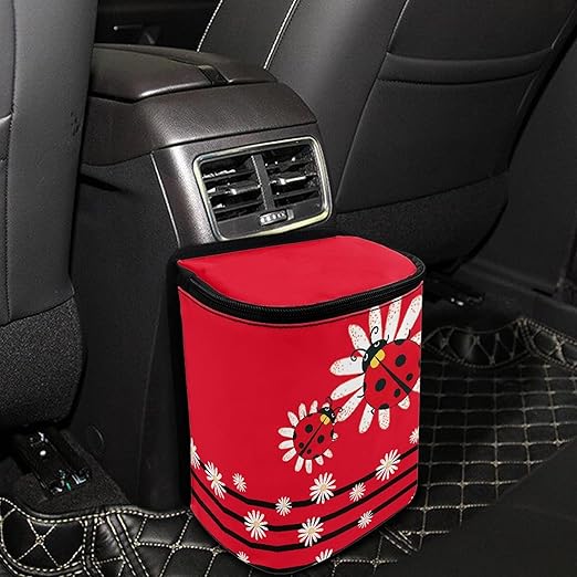 Ladybug Automotive Garbage Cans Waste Basket for Backseat Headrest Hanging Trash Can Daisy Car Trash Can Bags Container Waste Basket Fit for SUV Truck Sedan Van