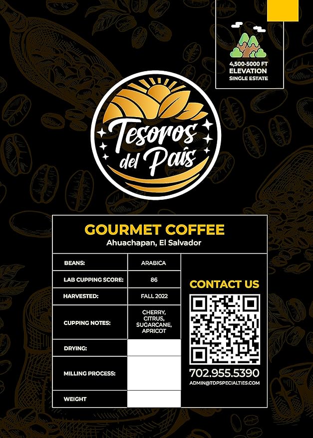 Tesoros Del Pais Green Unroasted Coffee Beans Ahuachapan, El Salvador Single Estate High Elevation (Wet Milled, 5 lb)