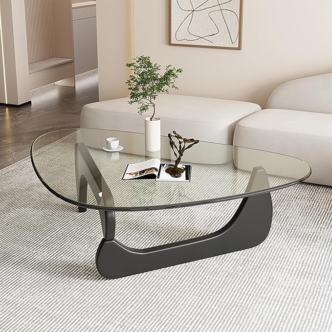 Modern Glass Coffee Table, Mid Century Small Coffee Table, Coffee Table for Living Room,Suitable for Bedroom Living Room Reception Office Tables (Black/Transparent, Small)