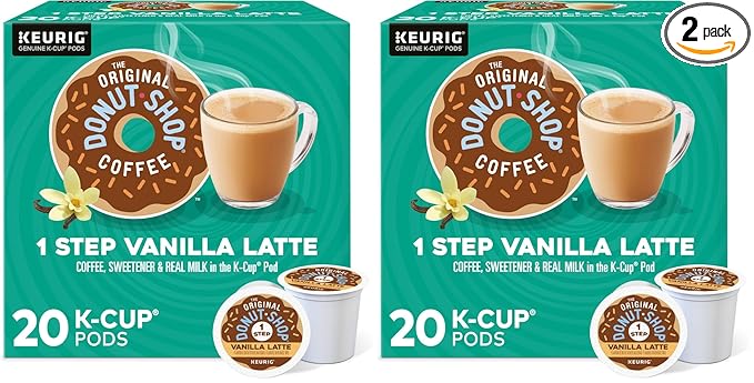 The Original Donut Shop Vanilla Latte,-Serve Keurig K-Cup Pods,Flavored Coffee,20 Count (Pack of 2)