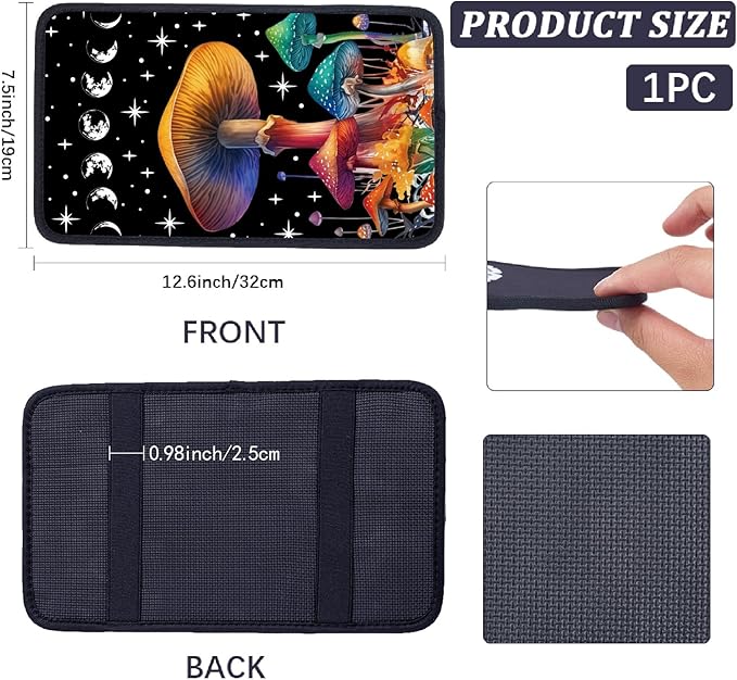 CREATCABIN Mushroom Car Center Console Cover Pad Car Armrest Seat Box Cover Auto Armrest Storage Box Pad with Elastic Band Auto Center Console Cushion Protector for Most Vehicle SUV Truck 12.6×7.5in