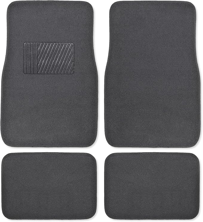 BDK Premium Charcoal Carpet Floor Mats for Cars - Universal Fit Interior 4-Piece Car Mats Full Set with Vinyl Heel Pad Protector - Cute Car Accessories Interior Floor Covers for SUVs & Trucks